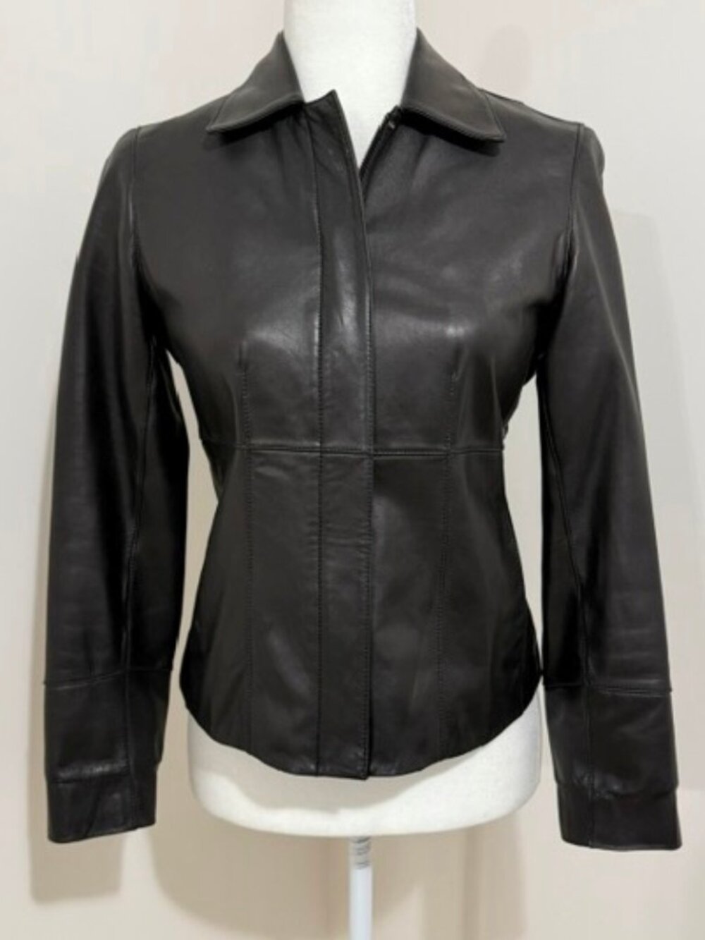 Ann Taylor Petites Black Genuine Leather Zip Up Jacket Butter Soft Women's XSP